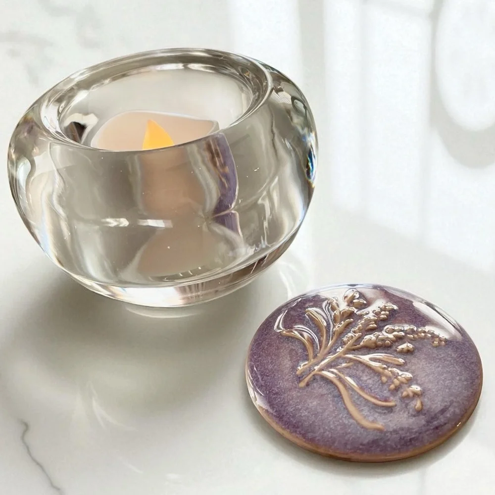 Partylite glass tea light holder, with cute ceramic lid, never used - Picture 2 of 6